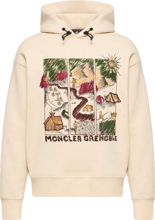 Moncler Moncler Mountain Landscape Print Cotton Blend Hoodie, Men, White, Size: Xxl