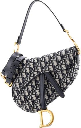 Dior Borsa a spalla Saddle media in tela con motivo Oblique con tracolla - Blu