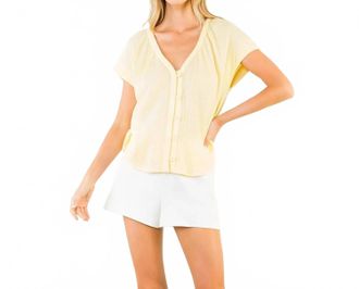 THML Clothing Buttons Short Sleeve Top In Yellow