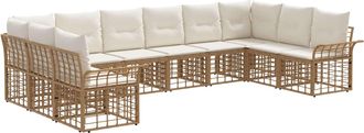 vidaXL Conjunto De Sof&aacute;s De Exterior 10 Uds. Natural Y Crema Poli&eacute;ster Vidaxl