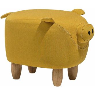Beliani Pouf Animaletto a Forma di Maialino in Tessuto Giallo Gambe in Legno Piggy