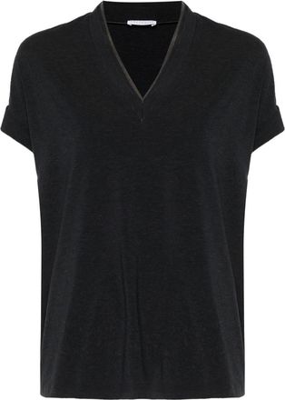 Brunello Cucinelli Monili-chain cotton T-shirt - women - Spandex/Elastane/Brass/Cotton - M - Grey