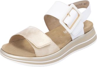 Remonte Keilsandalette REMONTE, Damen, Gr. 36, beige (wei&szlig;, creme), Leder, Lederimitat, metallic, Schuhe Keilsandalette, Sommerschuh, Riemchensandale mit komf