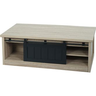 Hhg Tavolino tavolo salotto con anta scorrevole industriale HHG 633 44x120x60cm legno naturale chiaro