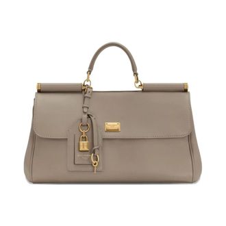 Dolce & Gabbana Beige leren schoudertas met metalen details - Dames - Handtassen - Beige - ONE Size - Leer - Tassen