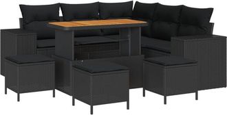 vidaXL Vidaxl - Garden Sofa Set Height-Adjustable 9 pcs Black Poly Rattan