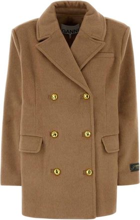 Ganni Double-Breasted Coats - Dames - Mantel - Beige - L/Xl - Wol - Jassen