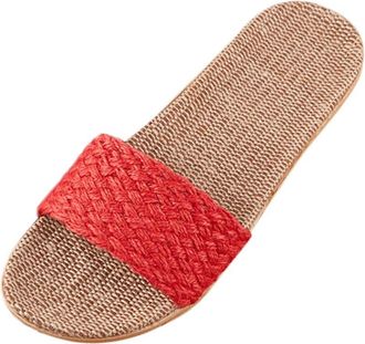 Generic Womens Slippers, 39 Non-Slip, House Slippers, Womens Summer, Linen Home Slippers, Indoor Open Toe Flat Beach Shoes, Plain Slippers, Comfortable Elegan
