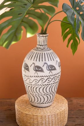 Kalalou Hand-Painted Clay Bird Vase