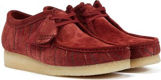 Clarks Wallabee Combination Mens Burgundy Lace-Up Shoes - Red Suede - Size UK 7