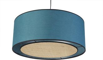 Miliboo L&aacute;mpara De Techo De Lino Azul Pavo Y Rafia 50 Cm De Di&aacute;m. Traves