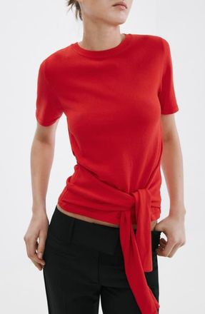 Mango Bow Short Sleeve Sweater in Intense Red at Nordstrom, Size Medium