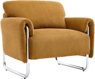 Sweeek Sill&oacute;n vintage de pana con estructura cromada, mostaza