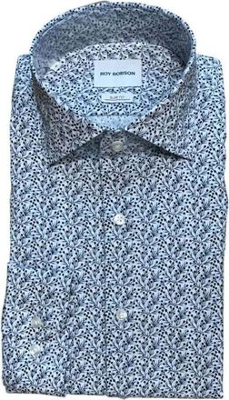 Roy Robson Camisa Lino Dibujo Azul Slim Fit - Heren - Casual Overhemden - Veelkleurig - M - Katoen - Overhemden