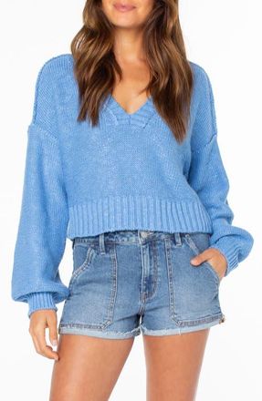 Roxy Study Hall V-Neck Sweater in Silver Lake at Nordstrom, Size X-Small