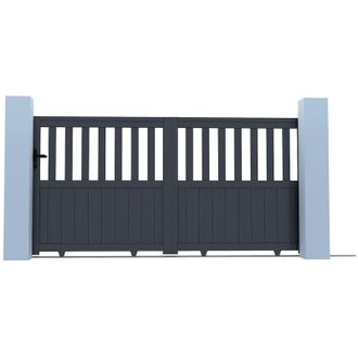 Vente-Unique Cancello scorrevole Alluminio semi traforato L314 x H140 cm Antracite in kit - TARNOS II