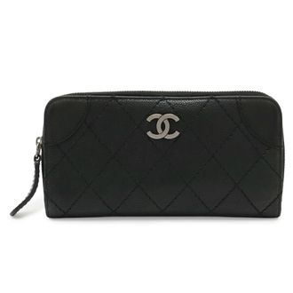 Chanel Black Grained Calfskin Long Wallet (Bi-Fold) (Pre-Owned)