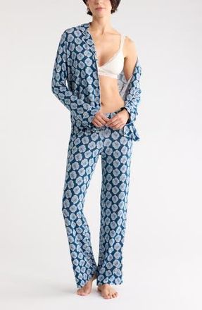 Nordstrom Rack Tranquility Long Sleeve Shirt & Pants Pajamas in Blue A- White Fanning at Nordstrom Rack, Size X-Small