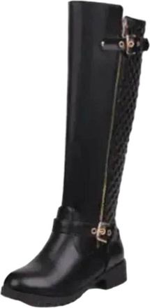 Generic Womens Over The Knee Retro Knight Boot Square Heel Round Head Adhesive Shoes Artificial Wool Women Shoes