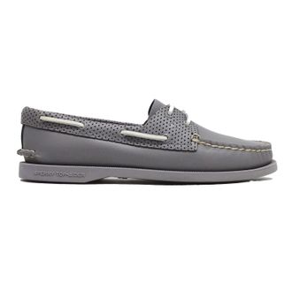 Sperry Top-Sider Authentic Original 2-Eye Pin Perf Full Grain Leather Womens Boat Shoes - Grey - Size:UK 2.5