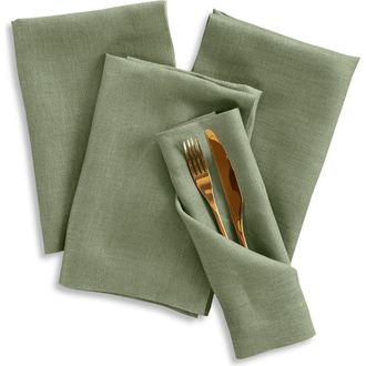 Solino Home Linen Dinner Napkins Set of 4, 20 x 20 Inch for Dining Table, Holiday and Everyday Table Decor - Fete in Oil Green at Nordstrom, Size
