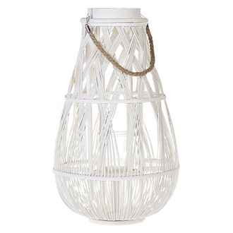 Beliani Linterna De Madera De Bamb&uacute; Blanco Y Cristal 56 Cm Interior Exterior Escandinavo Tonga