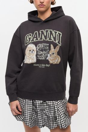 Ganni Mixed Black Animal Print Hoodie - Size XXS/XS Organic Cotton