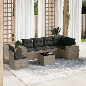 vidaXL Vidaxl - Set De Sof&aacute;s De Jard&iacute;n 7 Piezas Con Cojines Rat&aacute;n Pe Gris
