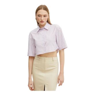 Patrizia Pepe Overhemden, Dames, Paars, M, Katoen, Cropped Katoenen Shirt
