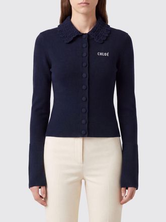 Chlo&eacute; Slim Fit Wool Polo Cardigan with Contrasting Logo