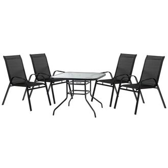 Harbour Housewares 4 Person Garden Furniture Set 90 x 90cm Black | Size: 90 x 90 cm