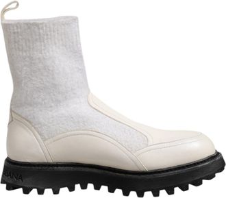 Dolce & Gabbana White Beige DG Logo Mid Calf Boots Mens Shoes