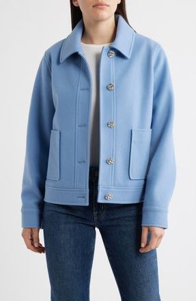 CeCe by Cynthia Steffe Jewel Button Flannel Jacket in Mineral at Nordstrom, Size X-Large