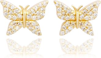 Suzy Levian 14K Yellow Gold &.35cttw Diamond Pave Butterfly Earrings