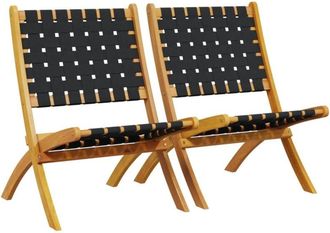 vidaXL Folding Garden Chairs 2 pcs Black Solid Wood Acacia and Fabric vidaXL