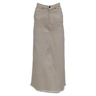 Khaite Raw-Edge Trim Midi Length Skirt in White Denim