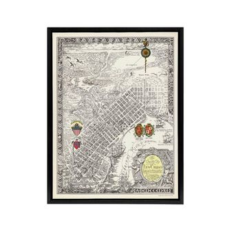 Artery8 Map Curtis 1930 Creole City New Orleans Framed Canvas Wall Art Print in Beige | Size: W24 x H32