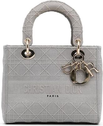 Dior Grey Embroidered Medium Lady D-Lite Size M