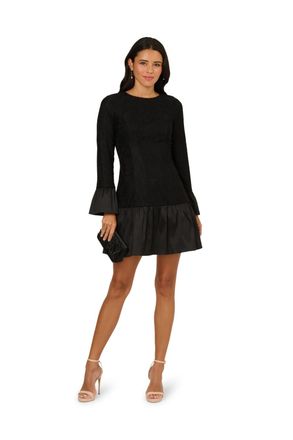 Adrianna Papell Womens Lace Taffeta Flounce Dress - Black - Size 16 UK