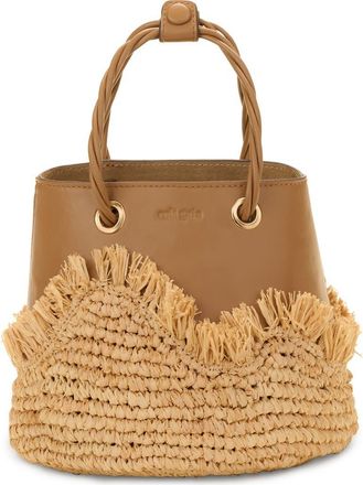 Cult Gaia Jojo Leather & Raffia Top Handle Bag in Camel at Nordstrom
