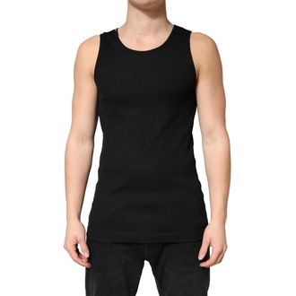 Dolce & Gabbana Black Cotton Ribbed Sleeveless Tank Top Mens T-shirt