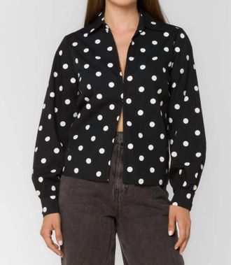 Velvet Heart Carrisa Long Sleeve Polka Dots Top In Black