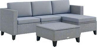 OUTSUNNY 5 PCs Rattan Garden Furniture Set with Glass Coffee Table Grey