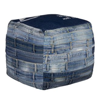 WOMO-DESIGN Puff cuadrado pittsburgh 45cm azul vaquero hecho a mano forma de cubo