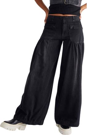 Free People Lotus Drawstring Wide Leg Jeans in Smoke Show at Nordstrom, Size 27