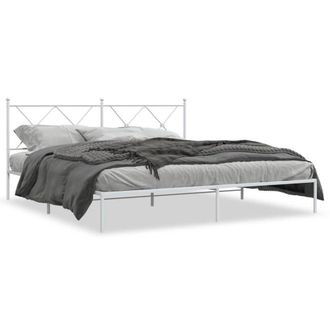 Berkfield Home Metal Bed Frame without Mattress with Headboard White 183x213cm | Size: 183x213 cm