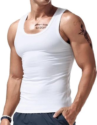 Generic Beaters for Men Slim Fit Tank Tops Soild Color Fashion Casual Vest Slimming Body Shaper Compression Shirts Undershirt Classic Fitted Sleeveless Traini