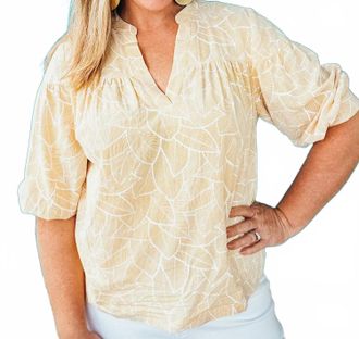 Pinch Design Amelia Quarter Sleeve Print Blouse In Light Yellow