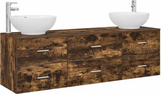 vidaXL Juego De Muebles De Ba&ntilde;o 3 Uds. Roble Ahumado Vidaxl