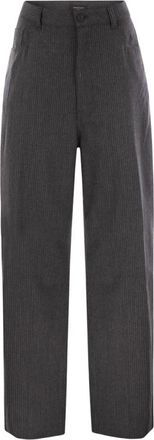 Fabiana Filippi 5-Pocket Virgin Wool Pinstripe Broeken - Dames - Wijde Broeken - Grijs - M - Wol - Broeken